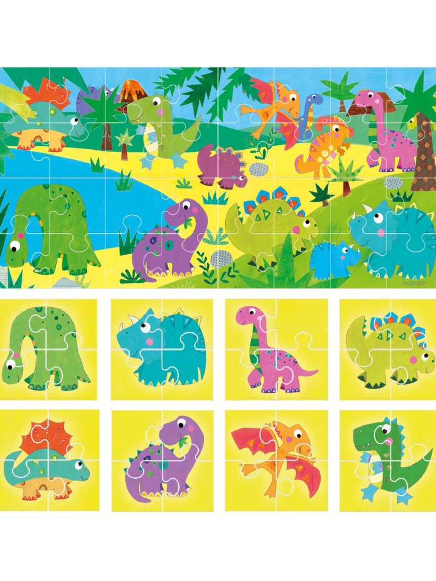 Puzzle 8+1 dinosaurs. grandi pezzi double-face 2/4 anni - headu - Headu
