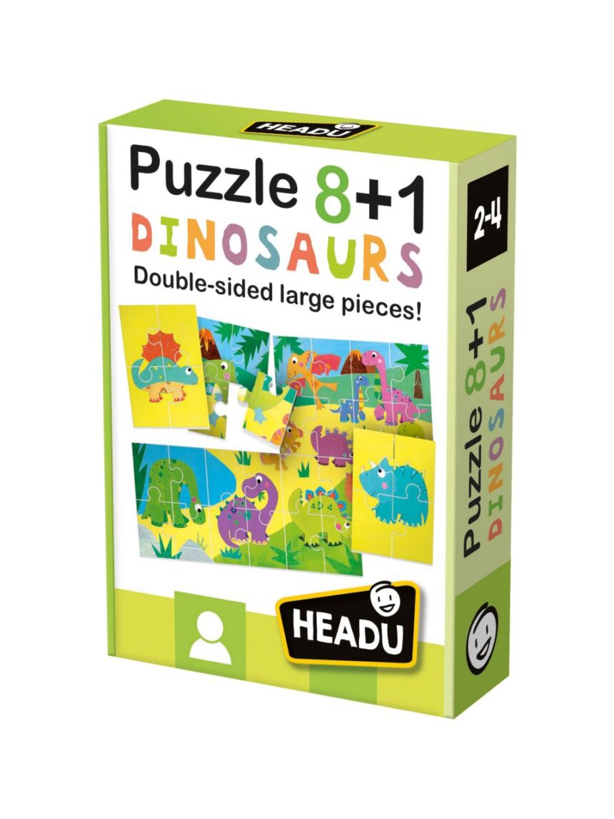 Puzzle 8+1 dinosaurs. grandi pezzi double-face 2/4 anni - headu - Headu