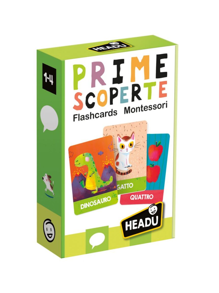 Flashcards montessori prime scoperte. per imparare parole numeri e forme 1/4 anni - headu - Headu