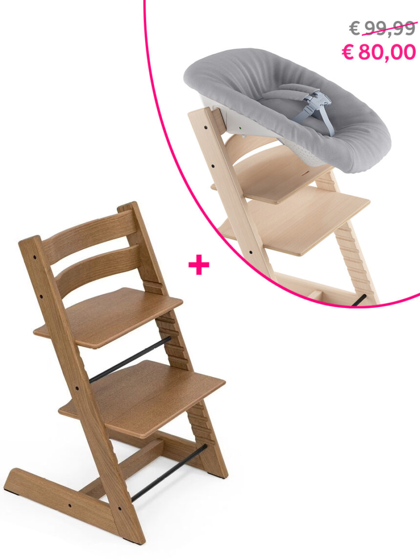 Tripp trapp rovere marrone + newborn set a un prezzo speciale - Stokke