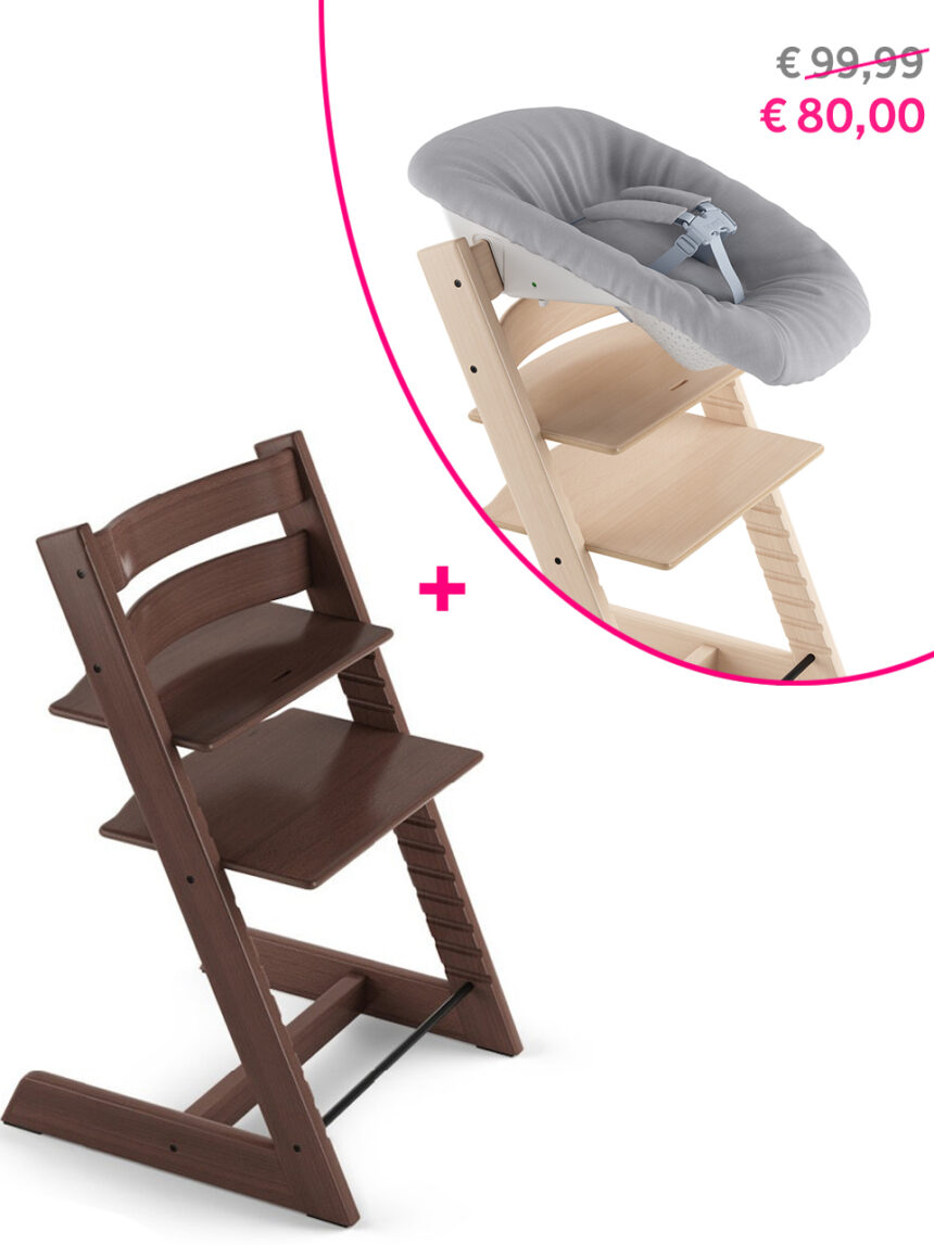 Tripp trapp noce scuro + newborn set a un prezzo speciale - Stokke